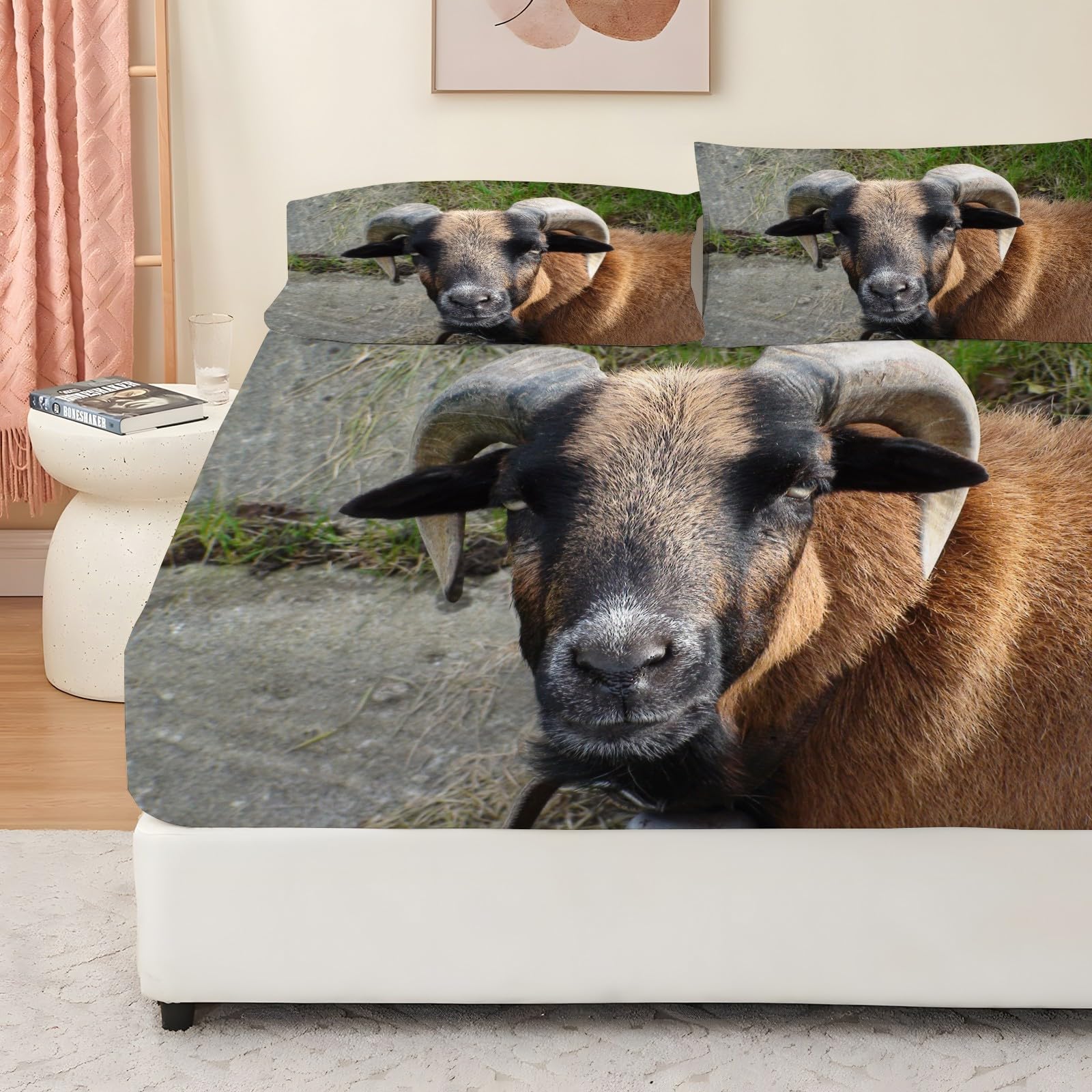 Amazon｜ボックスシーツ シングル ヤギの動物 ベッドカバー 100×200cm